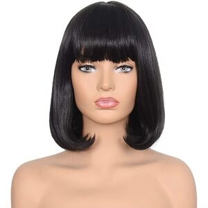 Classic Straight Bob Synthetic Wig with Blunt Bangs - Black